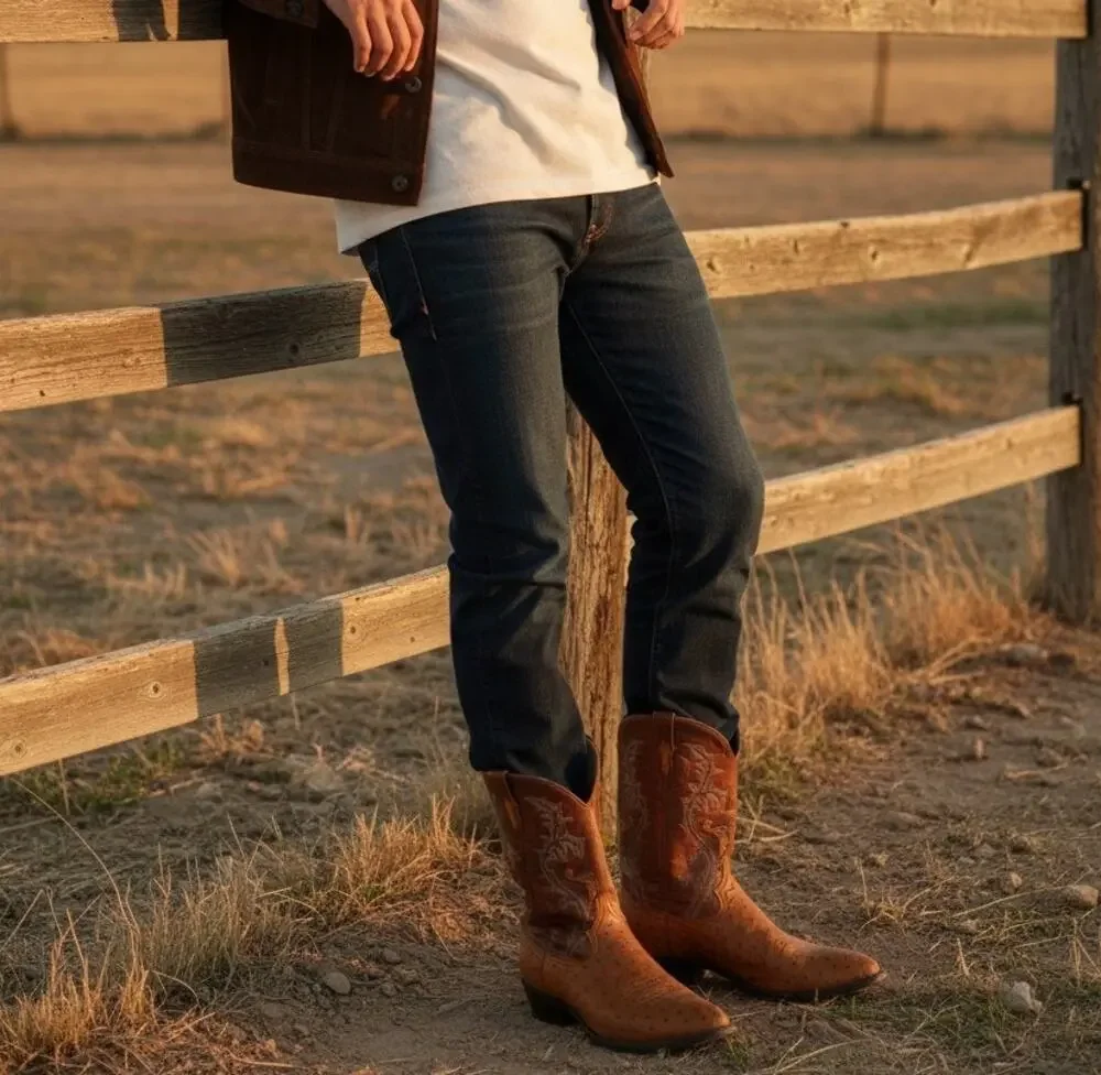 Dan Post Cowboy Boots Men's 9D Brown Full Quill Ostrich Leather Mid-Calf Western